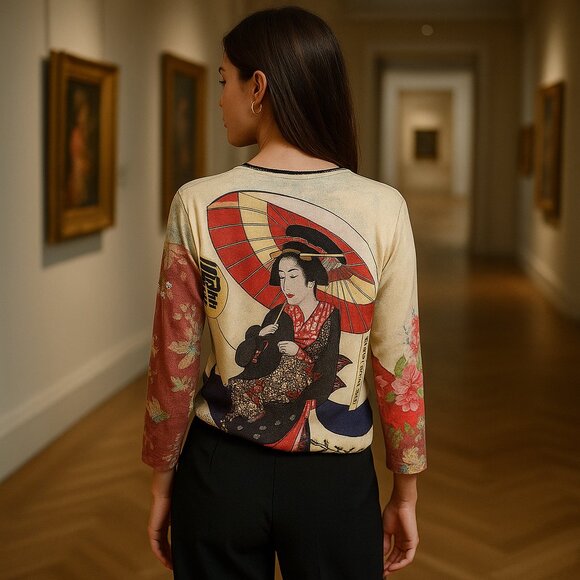 🎨 Vintage Yukiko Imperial Art Print Top – Made in U.S.A. – Size L 🎨 - Picture 4 of 15